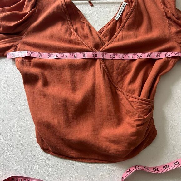 Abercrombie & Fitch Rust Orange Wrap Top | Deep V-Neck Tie Back Blouse | Size L - Picture 4 of 7